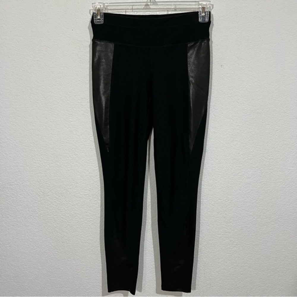 Apana Black Leggings with Faux Reptile  Leather Inserts New Small